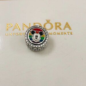 🌞📖Disney Parks Pandora Mickey Minnie Rainbow Button Charm